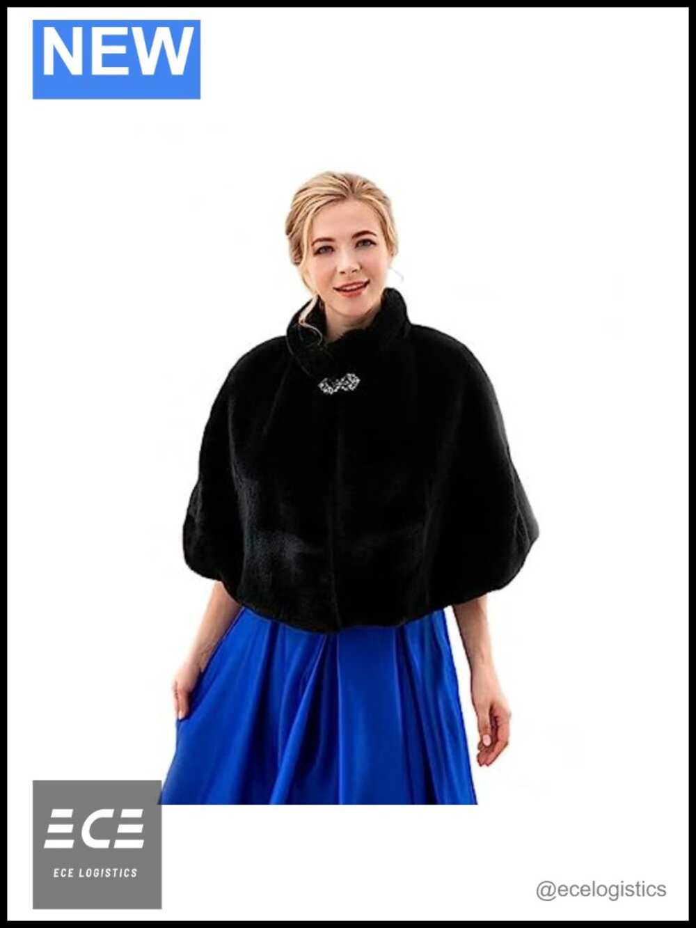 Faux Fur Wrap Shawl with Brooch Adjustable Winter Wedding Bridal Stole